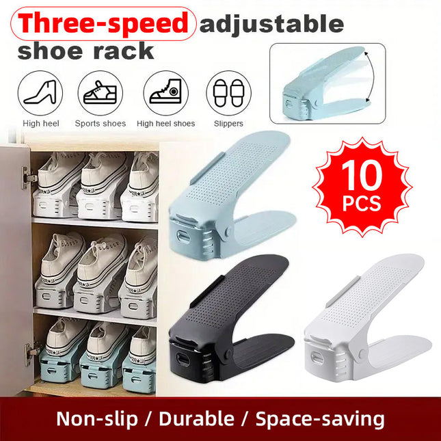 10pcs Double Layer Shoe Rack Three Gear Adjustable Shoe Support Space Saving