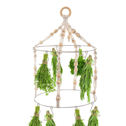 Handwoven Hanging Herb Spice Flower Drying Rack with Cotton Rope Wood Ring