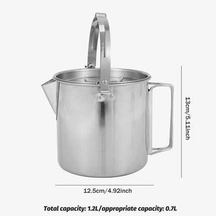 1.2L Portable Stainless Steel Camping Kettle Cookware For Hiking Outdoor Picnic