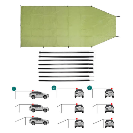Car Side Awning Tent Rear Canopy Outdoor Camping Sunshade Shelter for SUV Use