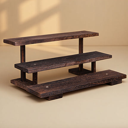 Solid Wood Step Shelf Display Rack Rustic Style Sturdy Durable Space Saving