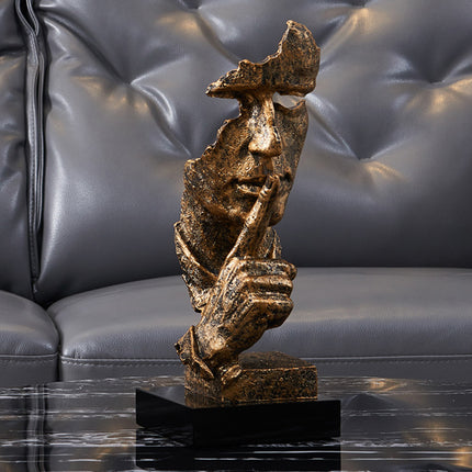 Abstract Half-Face Resin Sculpture with Distressed Metallic Finish