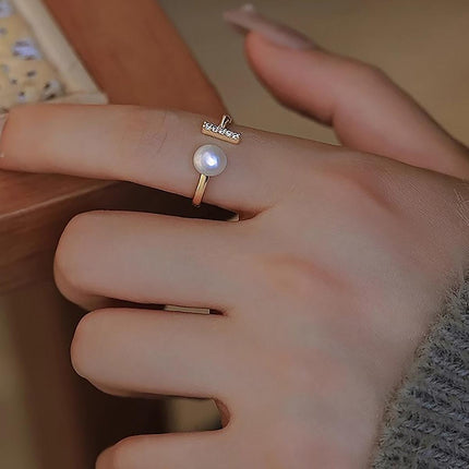 Natural 6A Strong Light Freshwater Pearl Sterling Silver Opening Ring Light Luxury Elegant Fashion