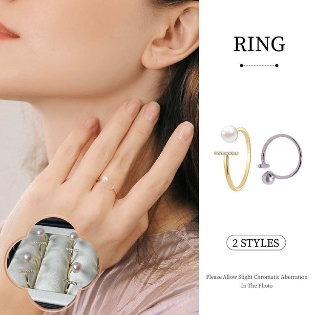 Natural 6A Strong Light Freshwater Pearl Sterling Silver Opening Ring Light Luxury Elegant Fashion