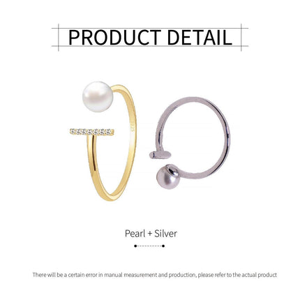 Natural 6A Strong Light Freshwater Pearl Sterling Silver Opening Ring Light Luxury Elegant Fashion