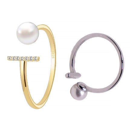 Natural 6A Strong Light Freshwater Pearl Sterling Silver Opening Ring Light Luxury Elegant Fashion