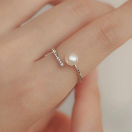 Natural 6A Strong Light Freshwater Pearl Sterling Silver Opening Ring Light Luxury Elegant Fashion