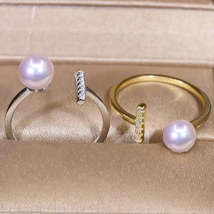 Natural 6A Strong Light Freshwater Pearl Sterling Silver Opening Ring Light Luxury Elegant Fashion