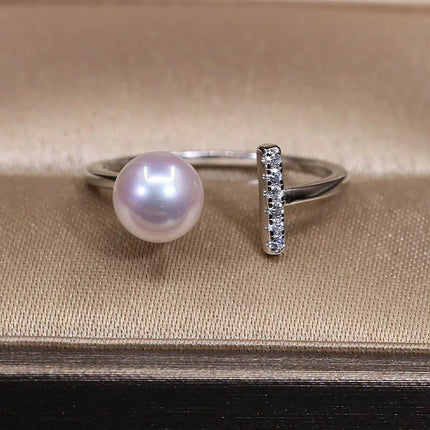 Natural 6A Strong Light Freshwater Pearl Sterling Silver Opening Ring Light Luxury Elegant Fashion