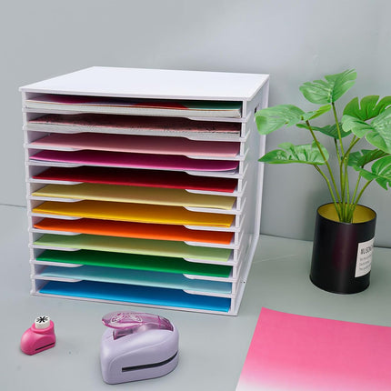 12 Tier Desktop Paper Organiser Scrapbook File Rack Office Home 33 x 30 x 33cm