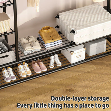 Double Row Floor-Standing Clothes Rack Space Saving for Bedroom Clothes Storage