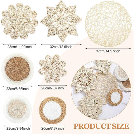 Boho Wall Decor Set 7PCS Handwoven Natural Rattan Cotton Living Room Porch