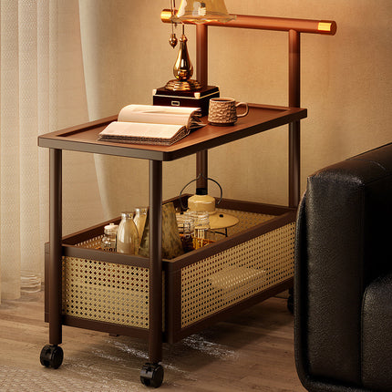 Bamboo Mobile Coffee Table with Wheels Movable Living Room Bedroom Space Saving