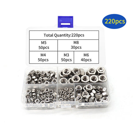 Stainless Steel Nuts 220pcs Nut Sets Hardware Fasteners Assortment Kit Nuts