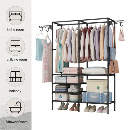 Multifunction Double Row Floor Standing Clothes Hanger 16mm Thickness Iron Pipe