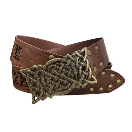 Embossed Faux Leather Belt Costume Buckle Waist Strap Cosplay Accessory Gear