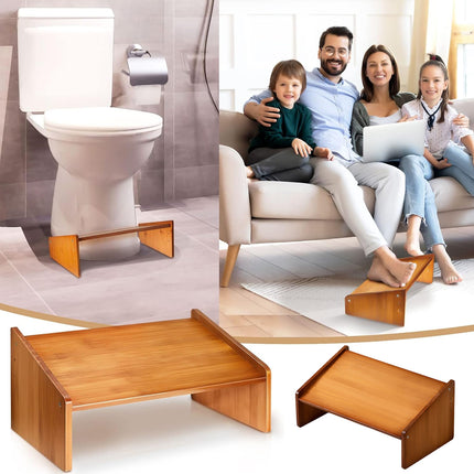 Home Office Bamboo Under Desk Footrest Adjustable Height Wooden Foot Rest Stool