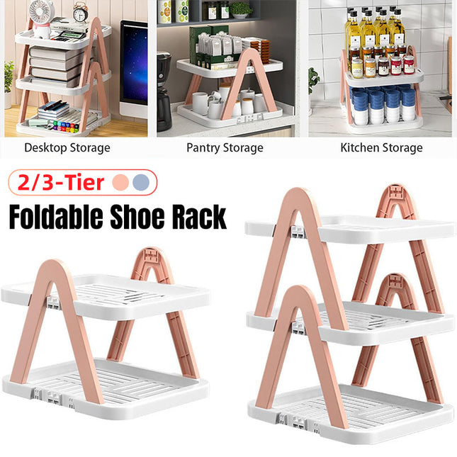 2/3 Tier Removable Shoe Rack Folding Storage Shelf Simple Space Saving Organizer