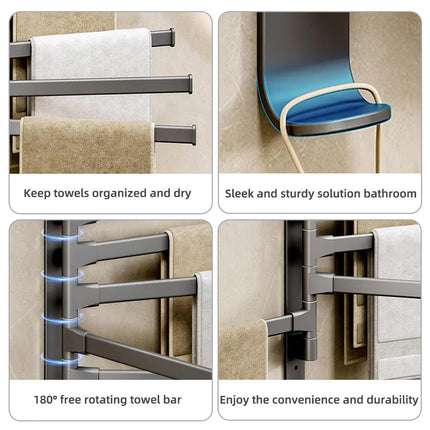Rotating Towel Rack Wall Mounted Bathroom Shelf Multi Rod Swivel Towel Holder