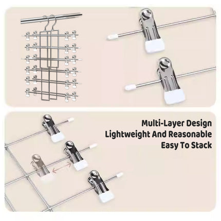 2PCS 6-Tier Pants Hanger Closet Organizer Skirt Hangers with Clips Space Saving