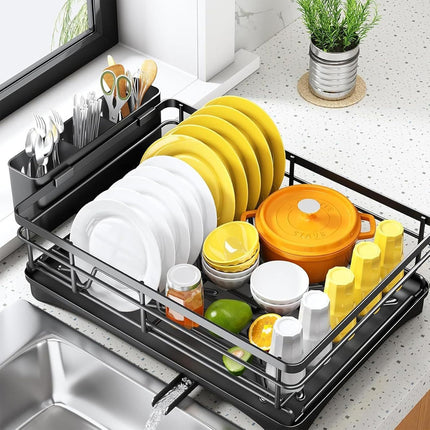 Large Capacity Kitchen Dish Drying Rack Sink Plate Bowl Tableware Storage Shelf