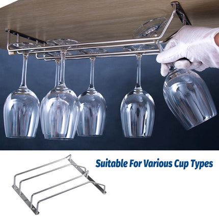 Stainless Steel Wine Glass Rack Double Row Hanging Cup Holder Cabinet Shelf