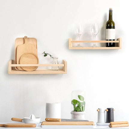Wall Mounted Wooden Shelf Multi Purpose Home Storage Rack for Kitchen Bathroom