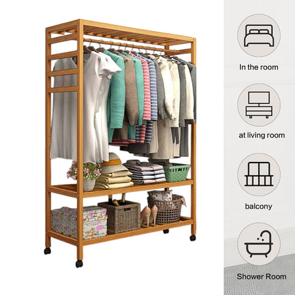Floor Standing Clothes Rack Movable with Wheels for Home Bedroom Storage Use