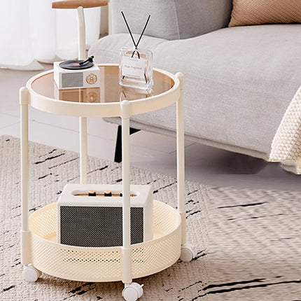 Movable Side Table Rolling Caster Wheels 2 Tier for Living Room Bedroom Office