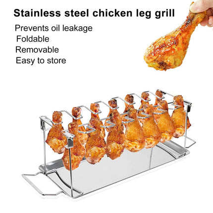 Folding Grilled Chicken Leg Plate Stainless Steel BBQ Grill Rack Outdoor Tool