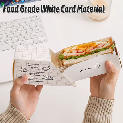 50pcs Sandwich Packing Box Paper Tray for Bread Hamburger Takeaway Food Storage