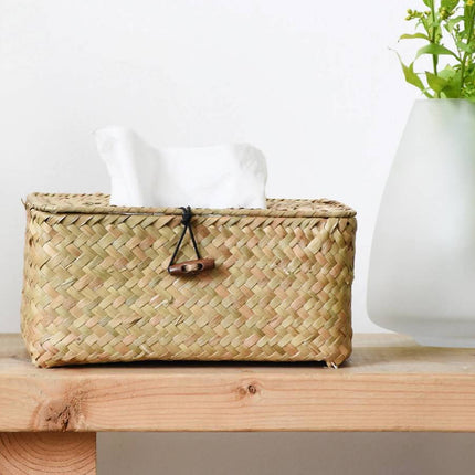 Handmade Woven Tissue Box Natural Material Storage Basket Living Room Decor