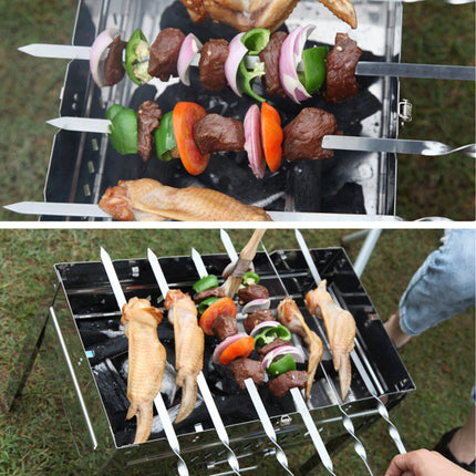 BBQ Skewers 12PCS Flat Stainless Steel 55cm Wooden Handle Grill Meat Veg