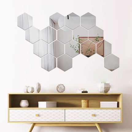 12 Pcs Acrylic Mirror Wall Stickers Hexagonal Self Adhesive Home Decor