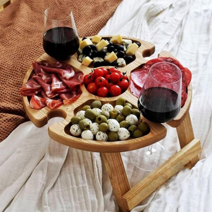 Wooden Portable Dining Table Outdoor Picnic Snack Fruit Serving Foldable Tray