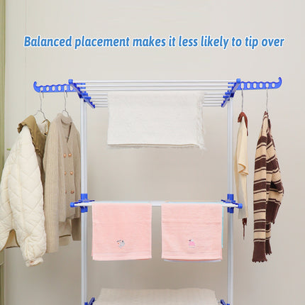 Moveable Folding Clothes Drying Rack Space Saving Blue/Grey for Laundry Balcony