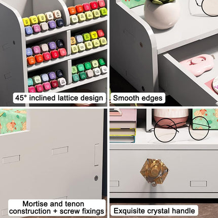 Desktop Stationery Organiser Rack with Side Bookend Drawer for Pens Markers