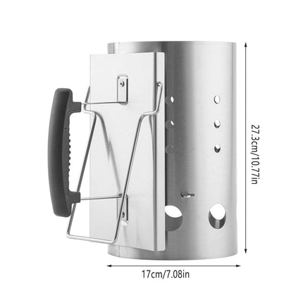 BBQ Chimney Charcoal Starter Stainless Steel Fire Lighter Camping 27 x 17cm