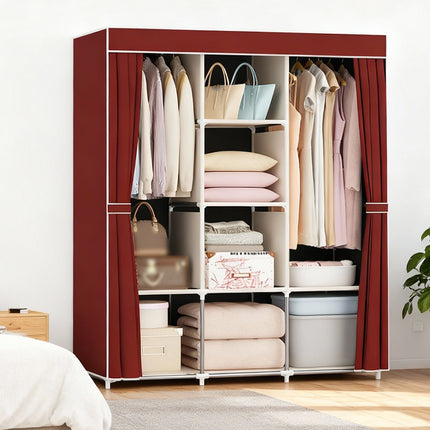 Simple Wardrobe with Dustproof Curtain Space Saving Stable Durable for Home Use