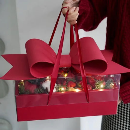 Clear Handheld Flower Gift Box Bow Fruit Flower Packaging Display Box Floral