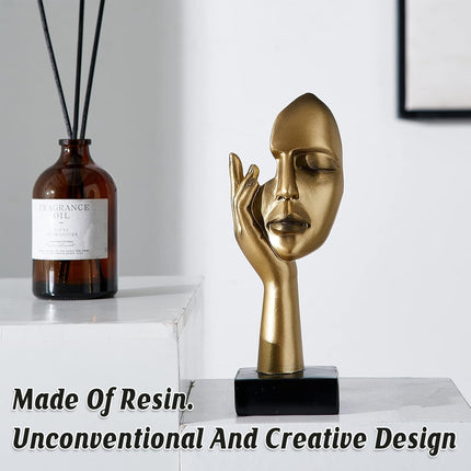 Abstract Face Resin Sculpture in Gold with Black Base for Living Room