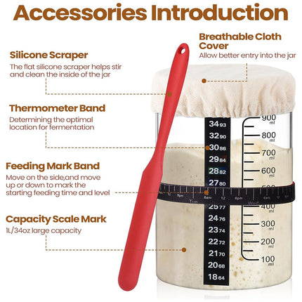 24oz Bread Fermentation Glass Jar Baking Supplies Airtight Container Dough