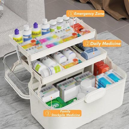 Large Capacity 3 Layer Medicine Box Family Medical Storage Case First Aid Supply