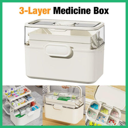 Large Capacity 3 Layer Medicine Box Family Medical Storage Case First Aid Supply