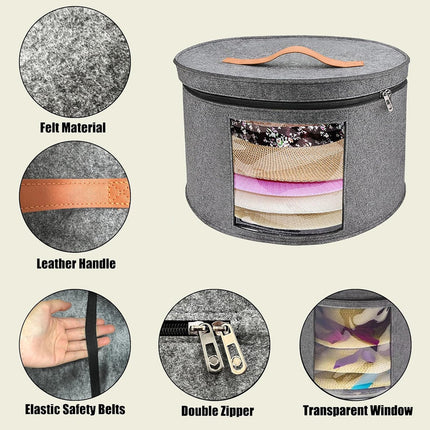 Large Round Hat Storage Box Women Men Travel Organizer Lid Felt Case Pop Up Home