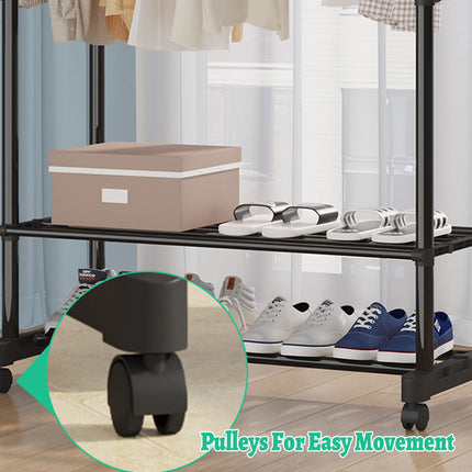 Industrial Pipe Metal Clothes Rail Heavy Duty Garment Hanging Rack Shoe Shelives