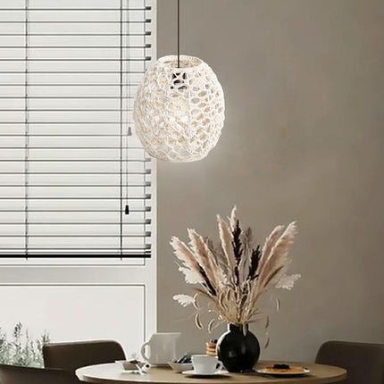 Paper Rope Pendant Light New Chinese Style Rattan-Like Lampshade Lamp 15x15cm