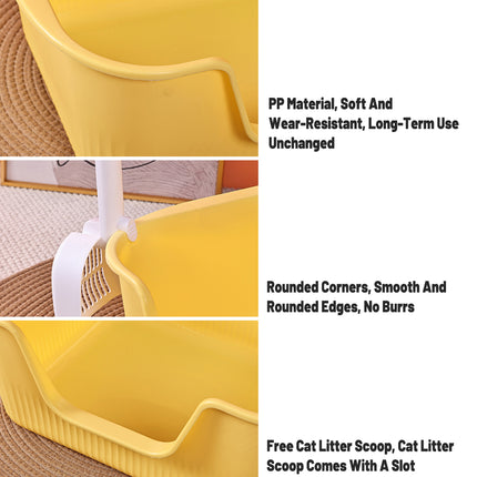 Large Cat Litter Box Open Toilet Semi Enclosed Yellow Tray Splash Proof Pet