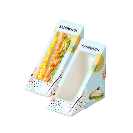 100pcs Triangle Window Sandwich Boxes Kraft Food Packing Takeaway Containers
