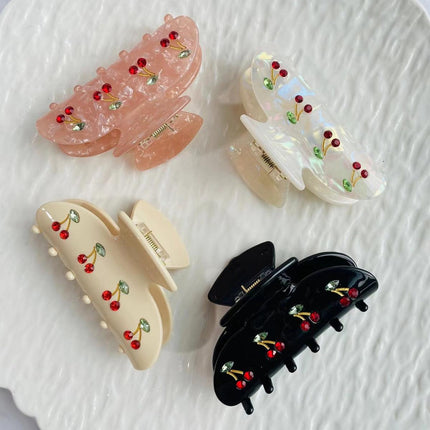 4pcs Cute Cherry Hair Clips Shark Clip Back Head Scratch Clip Hair Accessories